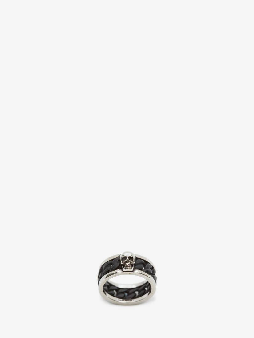 Anillos Alexander McQueen Bi-Color Skull Chain Hombre - Negros/Plateados - Mexico 598-ETORDB